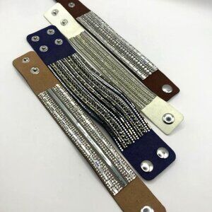 4 Pave Rhinestones & Chain Strap Bracelets